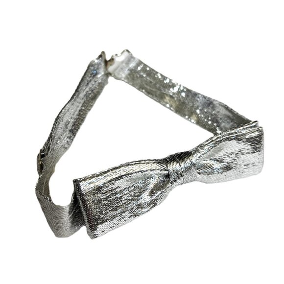 Formal Tuxedo Bowtie Pre-Tied Silver Lame’ Adjustable Unisex Vintage NWOT - Picture 2 of 10